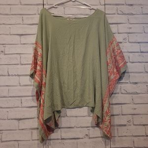 One World Women's One Size S-L Poncho Top Green Orange Stitched Brand New